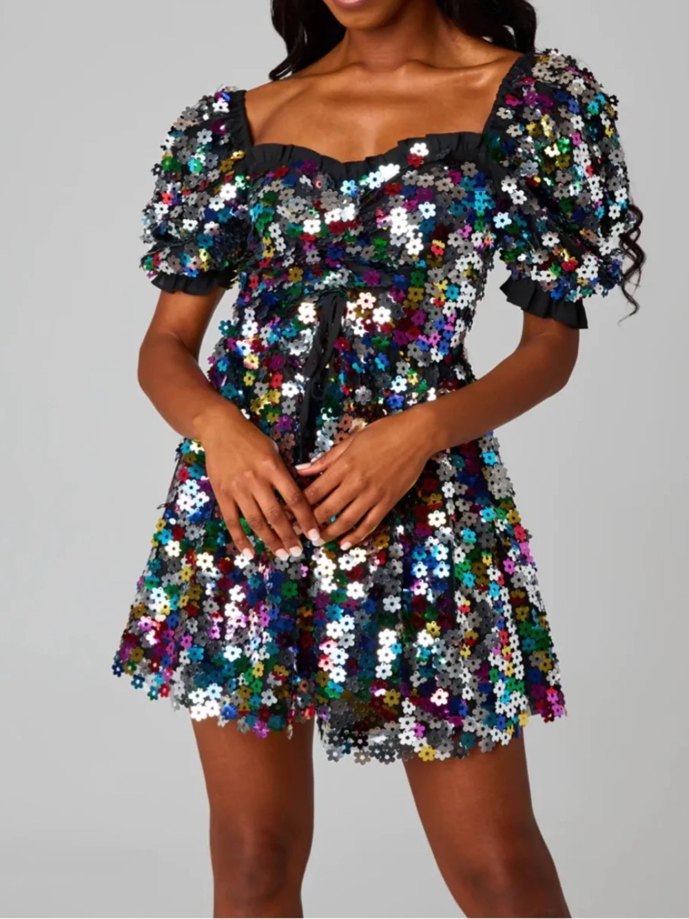 Buddy Love Colby Puff Sleeve Mini Dress Jamboree Multicolor Sequins Sz XS